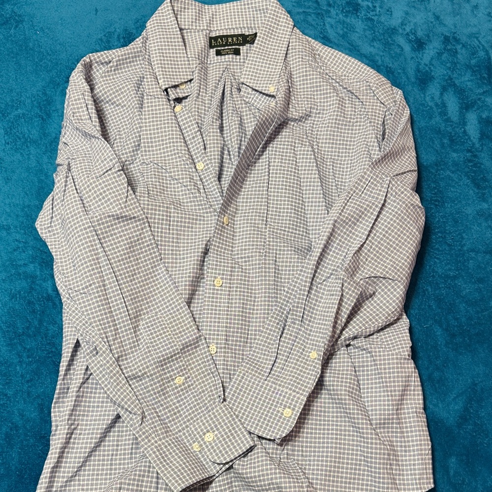 Ralph Lauren Men's White and Blue Plaid Shirt